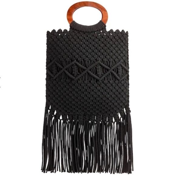 Danielle Nicole Macrame Handbag Black Fringe - Picture 15 of 15